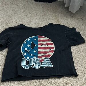 Caution To The Wind Black Tee with USA Flag Smiley Graphic
